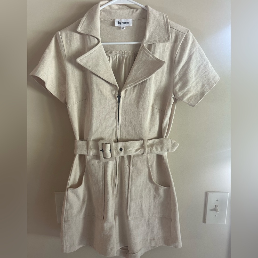 Beige Belted Romper